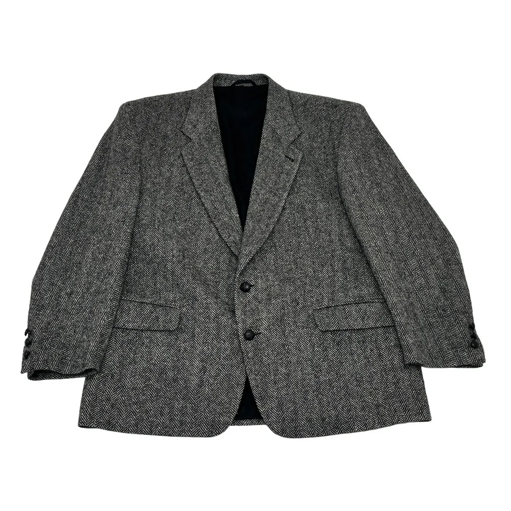 Protocol Mens 44R Single Breasted Blazer Gray Wool Tweed Herringbone‎ Two-Button